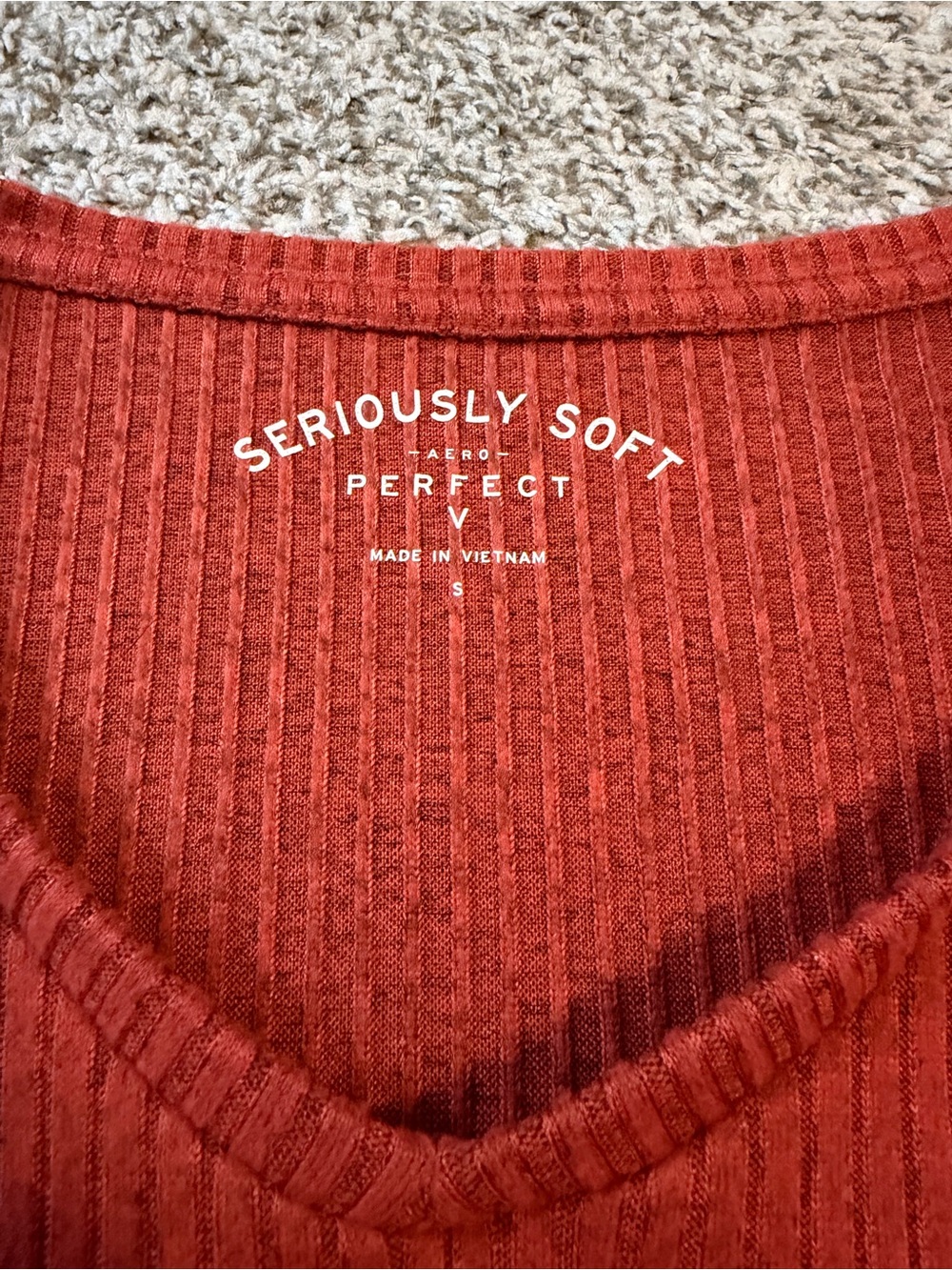 Seriously Soft Ribbed V-Neck Long Sleeve Top - Rust - Picture 2 of 3